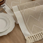 Soft Microfiber Woven Zigzag Table Runner With Tassels