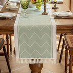 Soft Microfiber Woven Zigzag Table Runner With Tassels