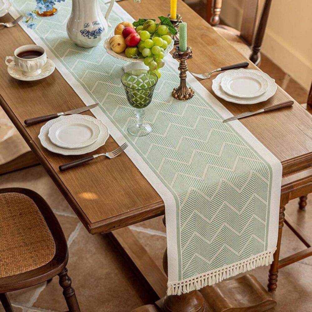 Soft Microfiber Woven Zigzag Table Runner With Tassels