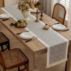 Soft Microfiber Woven Zigzag Table Runner With Tassels