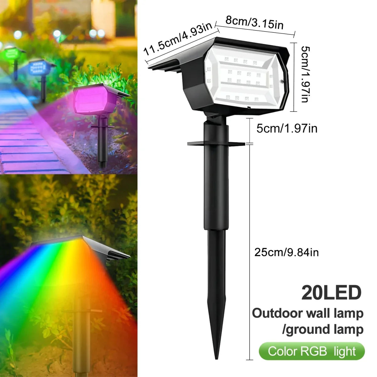 Solar Adjustable Brightness LED Landscape Spotlight