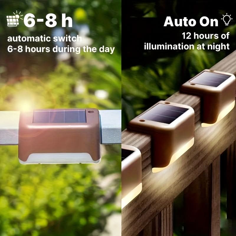 Solar Fence Lights Dusk-To-Dawn LED Waterproof Set of 8