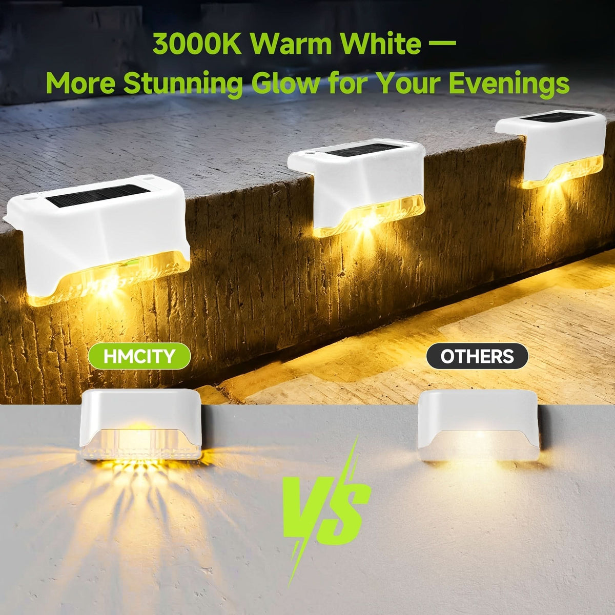 Solar Fence Lights Dusk-To-Dawn LED Waterproof Set of 8