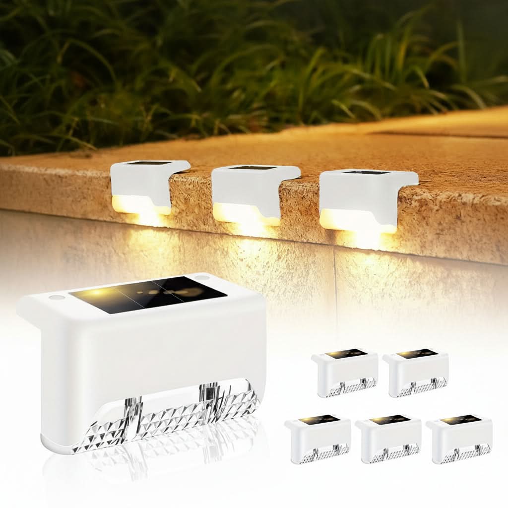 Solar Fence Lights Dusk-To-Dawn LED Waterproof Set of 8