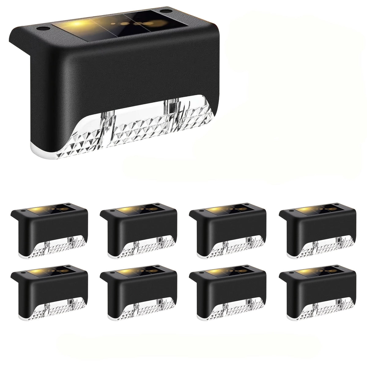 Solar Fence Lights Dusk-To-Dawn LED Waterproof Set of 8
