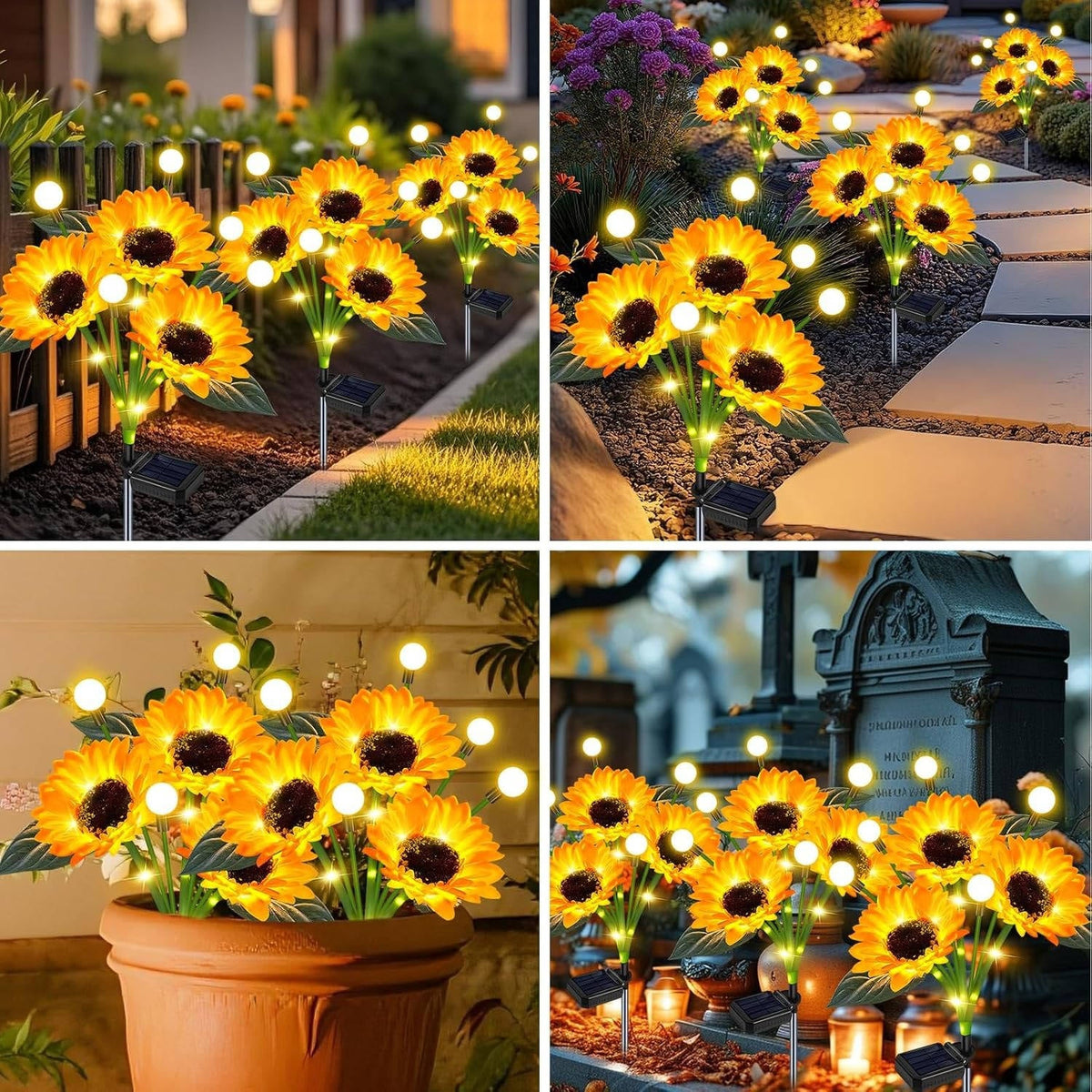 Solar Flower Lights Realistic Fabric IP65 Waterproof