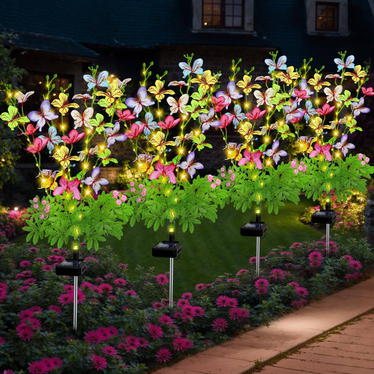 Solar Flower Lights Realistic Fabric IP65 Waterproof