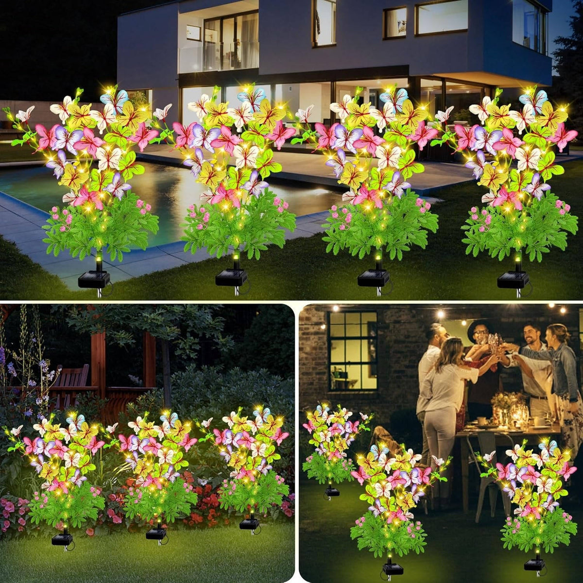Solar Flower Lights Realistic Fabric IP65 Waterproof