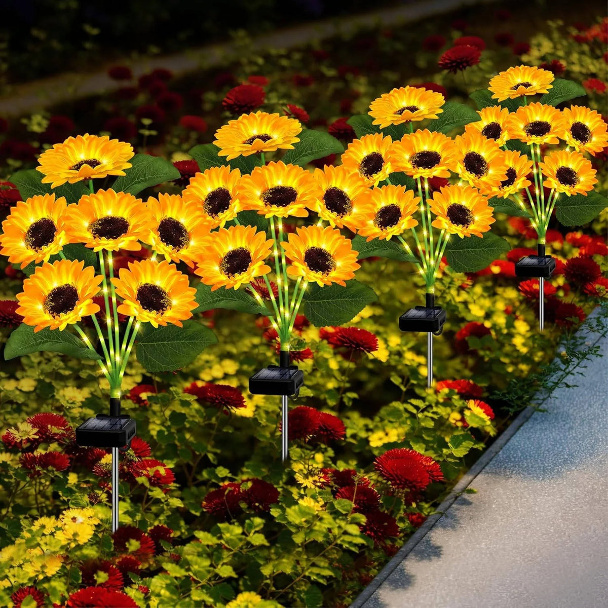 Solar Flower Lights Realistic Fabric IP65 Waterproof