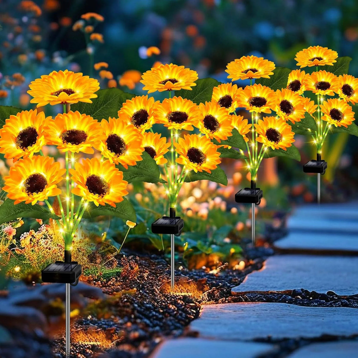 Solar Flower Lights Realistic Fabric IP65 Waterproof