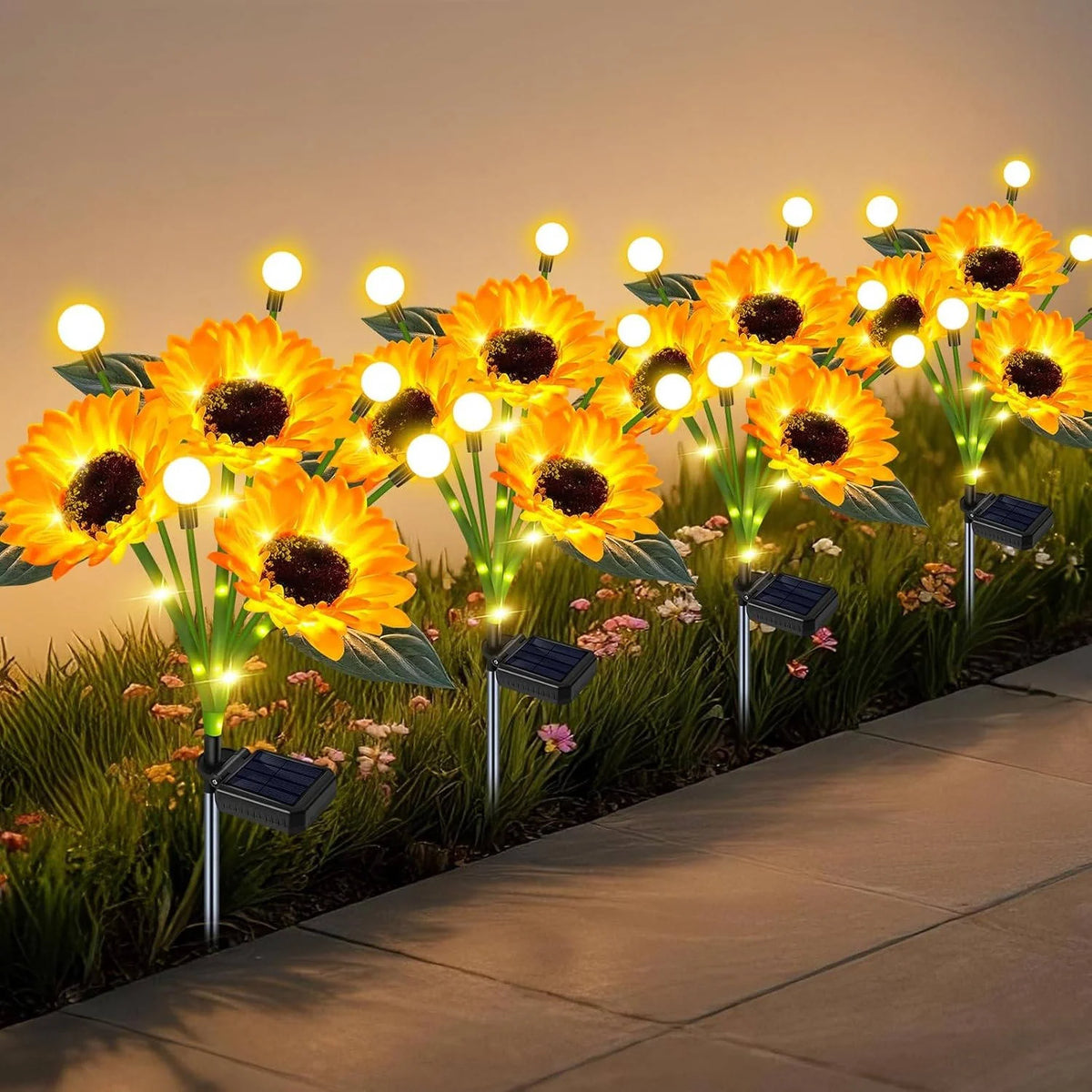 Solar Flower Lights Realistic Fabric IP65 Waterproof