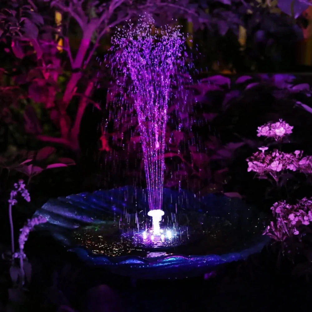 Solar Fountain Solar-Powered 7 Spray Patterns & LED Lights