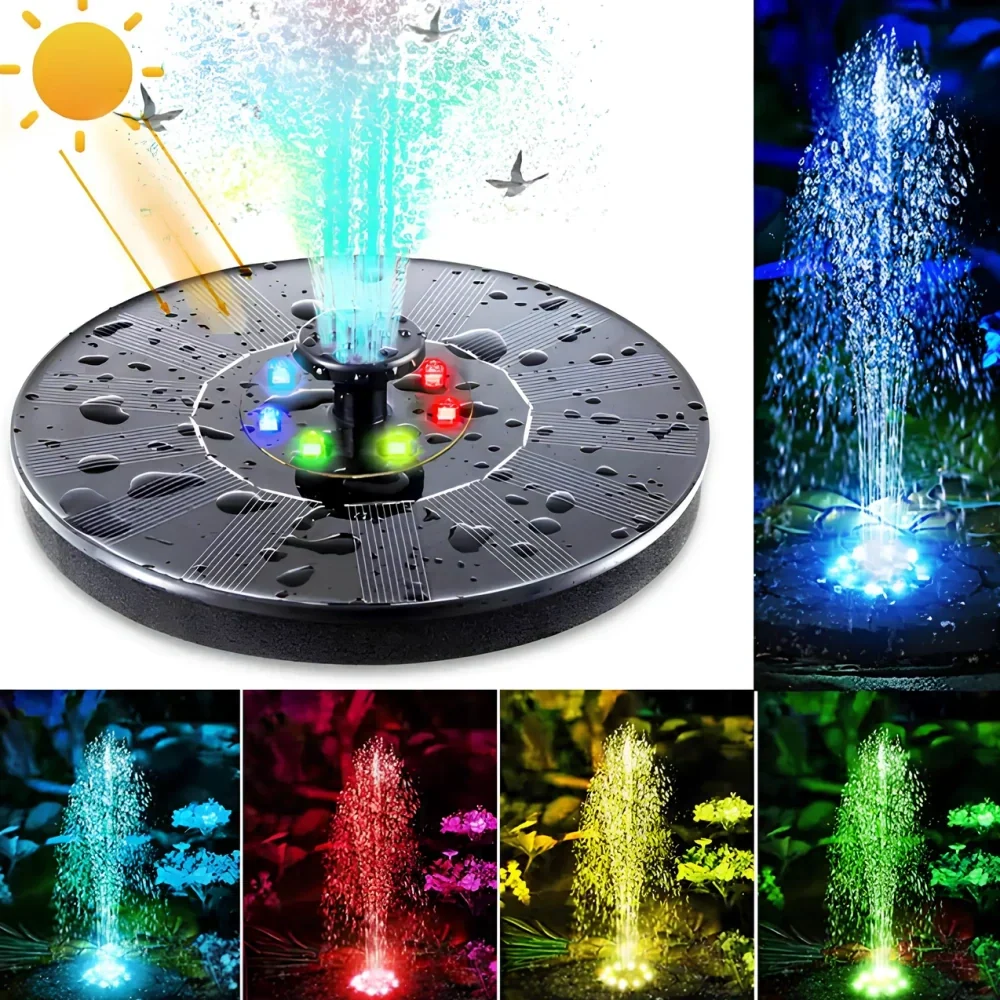 Solar Fountain Solar-Powered 7 Spray Patterns & LED Lights