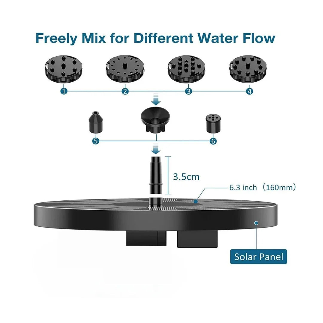 Solar Garden Fountain Floating Adjustable Flow & Nozzles