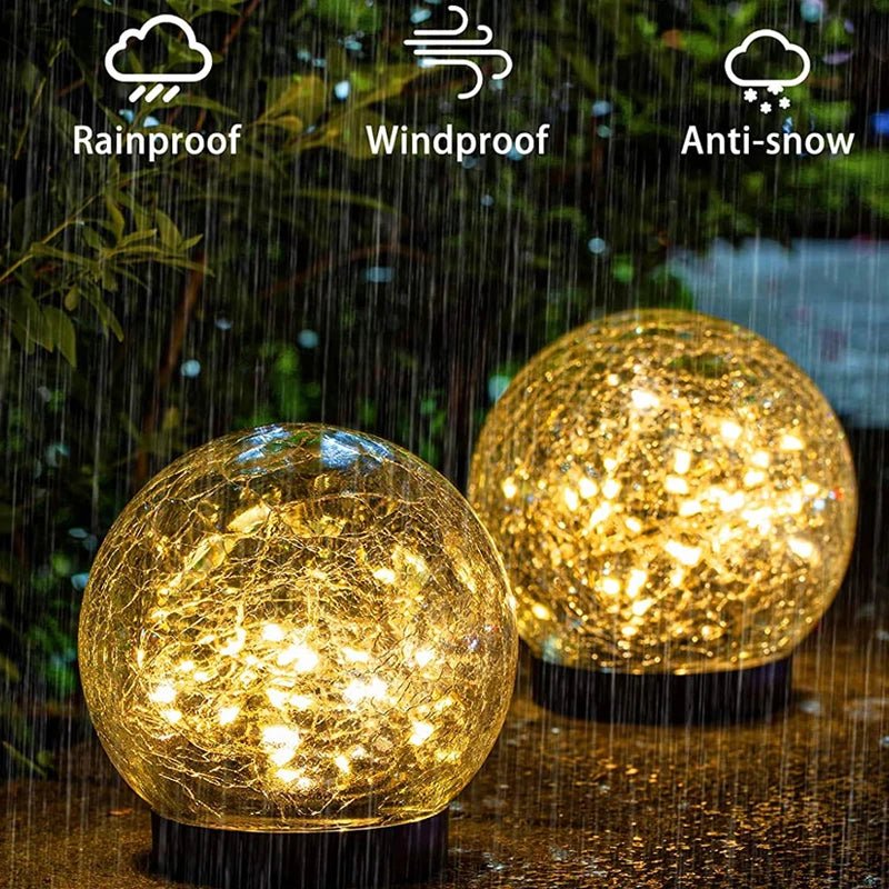 Solar Garden Lamp Cracked Glass Globe Automatic Dusk-to-Dawn Sensor