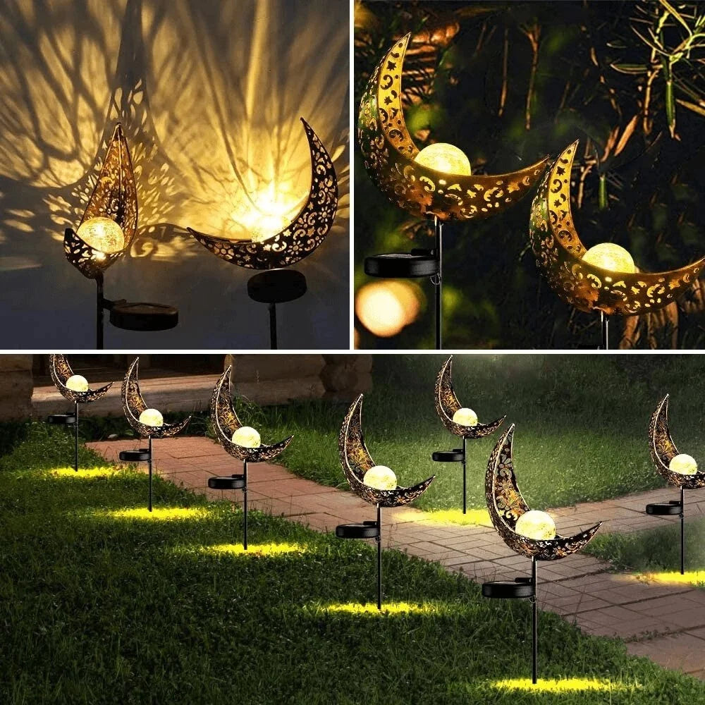 Solar Garden Lamp Half-Moon Cracked Glass Iron Stake