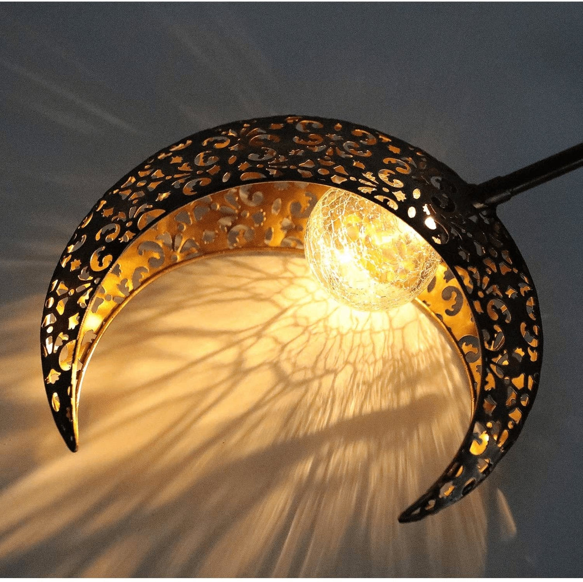 Solar Garden Lamp Half-Moon Cracked Glass Iron Stake