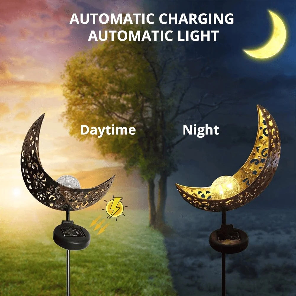 Solar Garden Lamp Half-Moon Cracked Glass Iron Stake