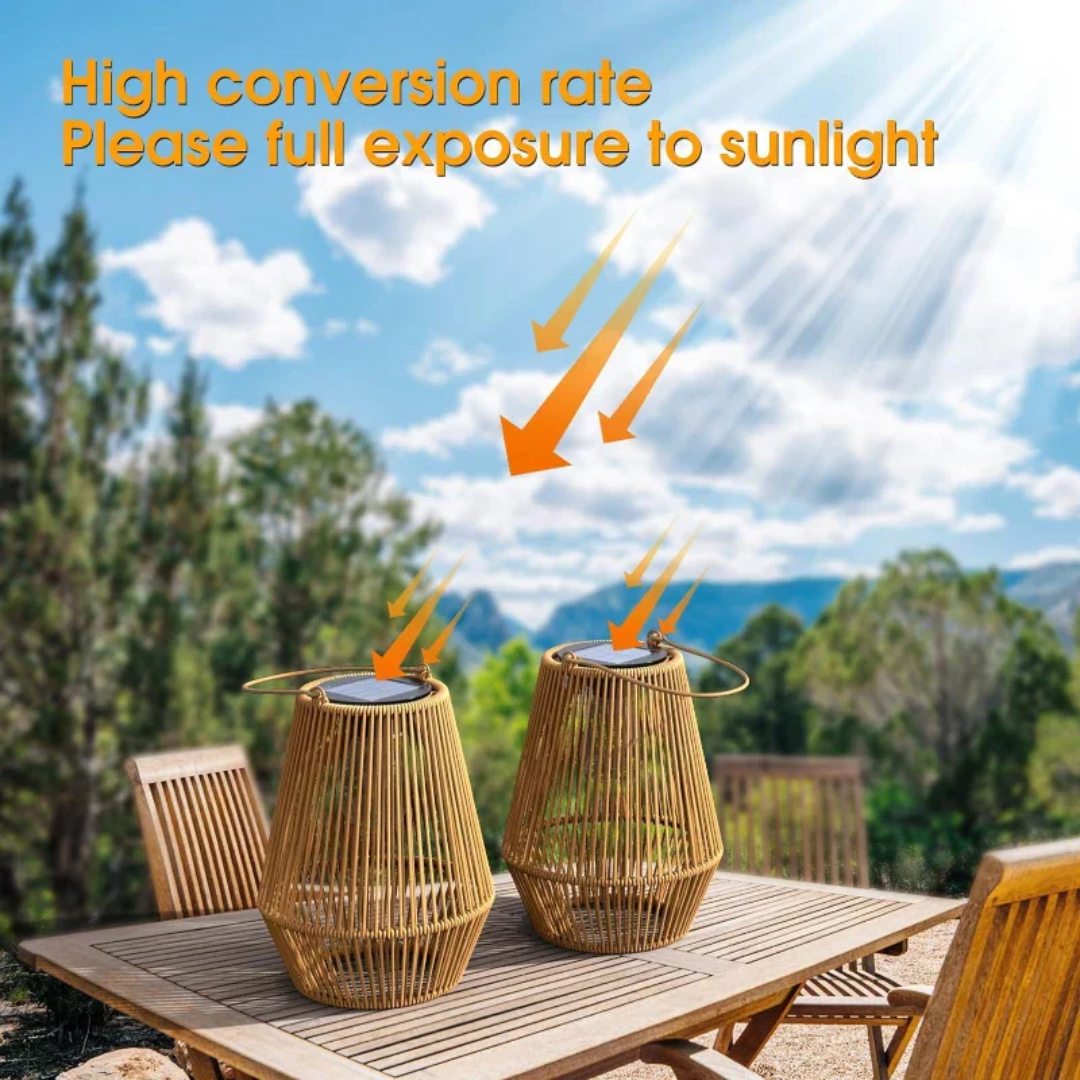 Solar Garden Lamp Handwoven Rattan LED & Weather Resistant