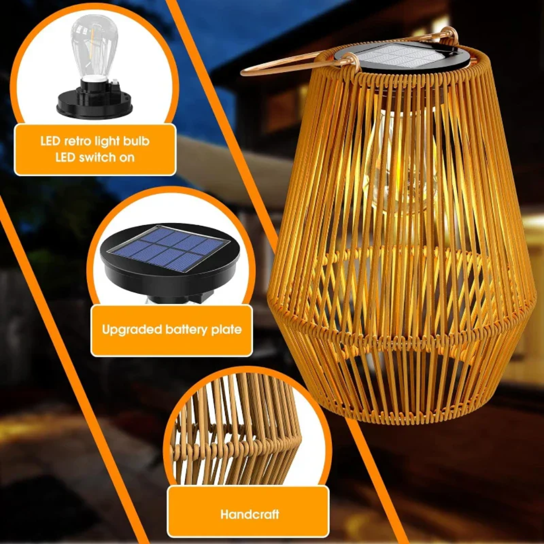 Solar Garden Lamp Handwoven Rattan LED & Weather Resistant