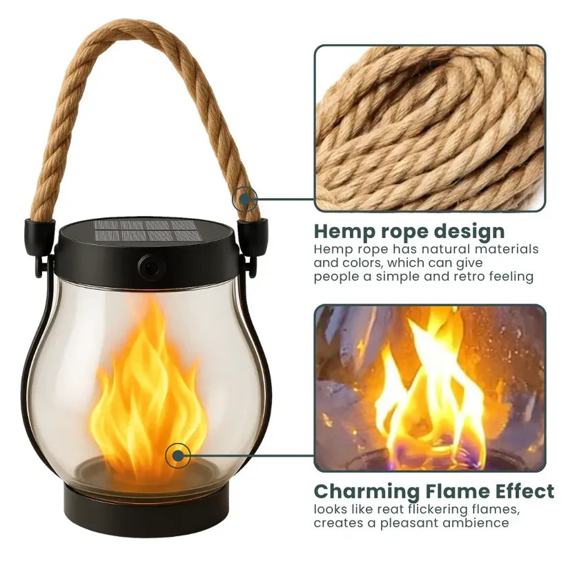 Solar Garden Lantern Flickering Flame USB-C Backup