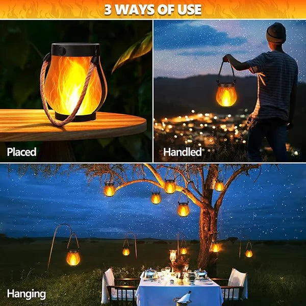 Solar Garden Lantern Flickering Flame USB-C Backup
