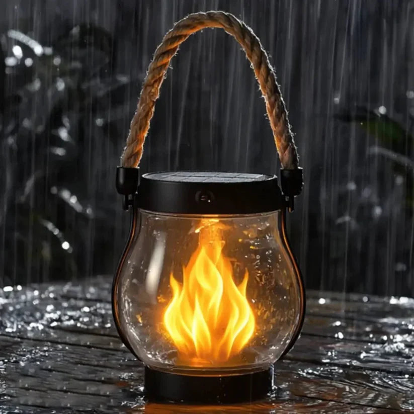 Solar Garden Lantern Flickering Flame USB-C Backup