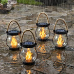 Solar Garden Lantern Flickering Flame USB-C Backup