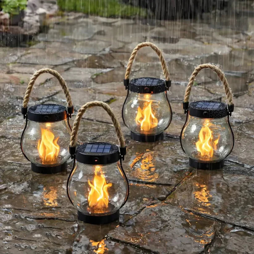 Solar Garden Lantern Flickering Flame USB-C Backup