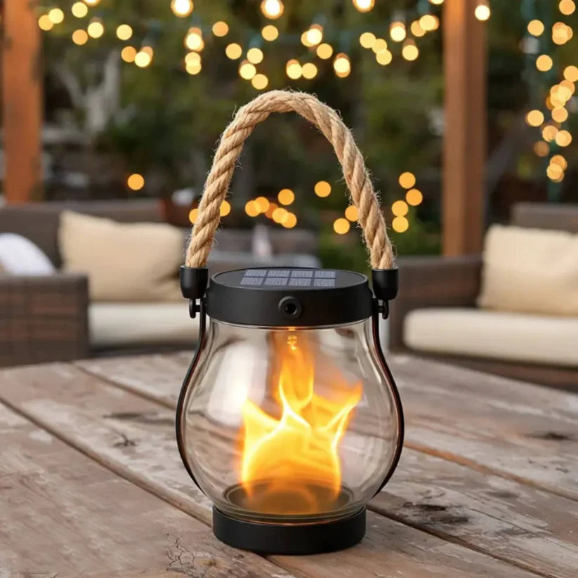 Solar Garden Lantern Flickering Flame USB-C Backup