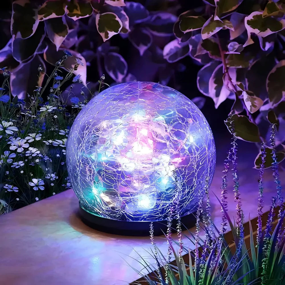 Solar Garden Light Crackle Glass Weather Resistant