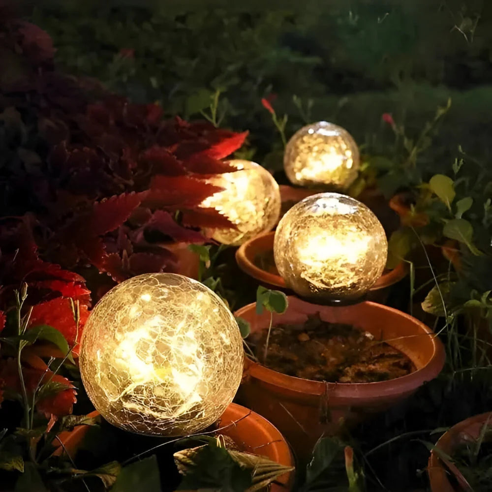 Solar Garden Light Crackle Glass Weather Resistant
