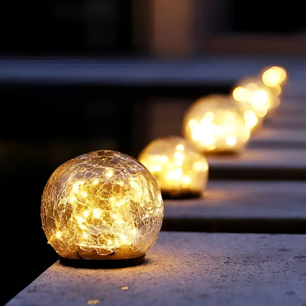 Solar Garden Light Crackle Glass Weather Resistant