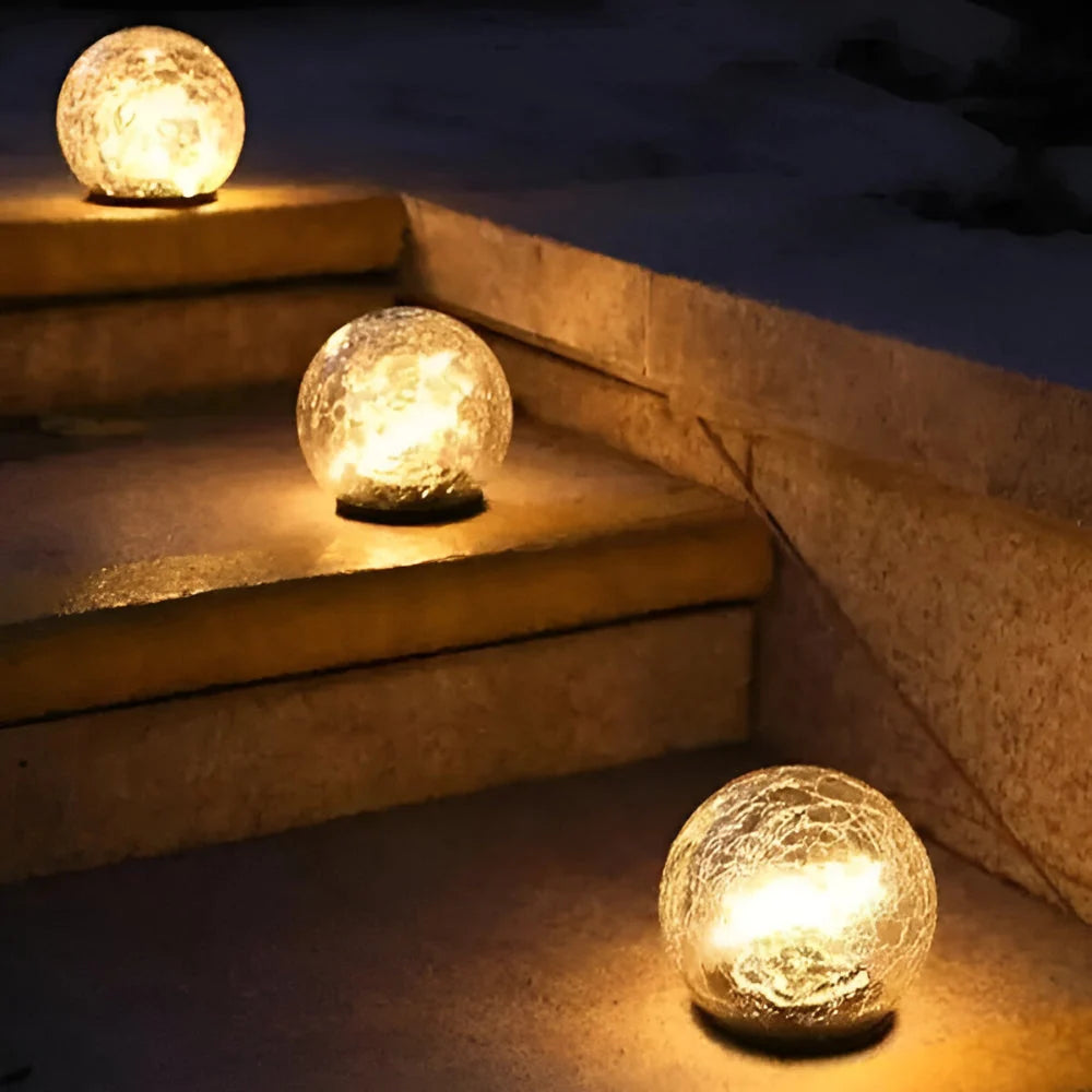 Solar Garden Light Crackle Glass Weather Resistant
