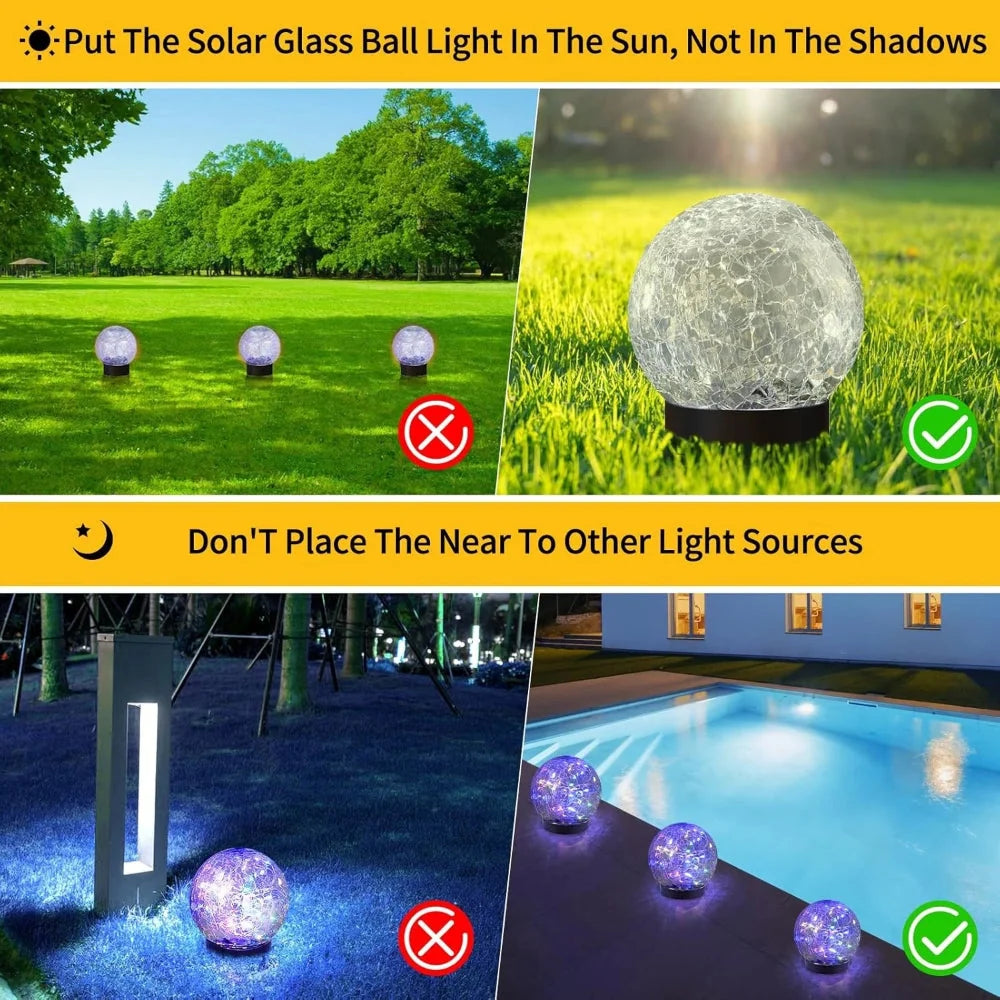 Solar Garden Light Crackle Glass Weather Resistant