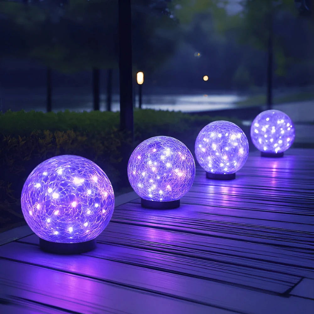 Solar Garden Light Crackle Glass Weather Resistant
