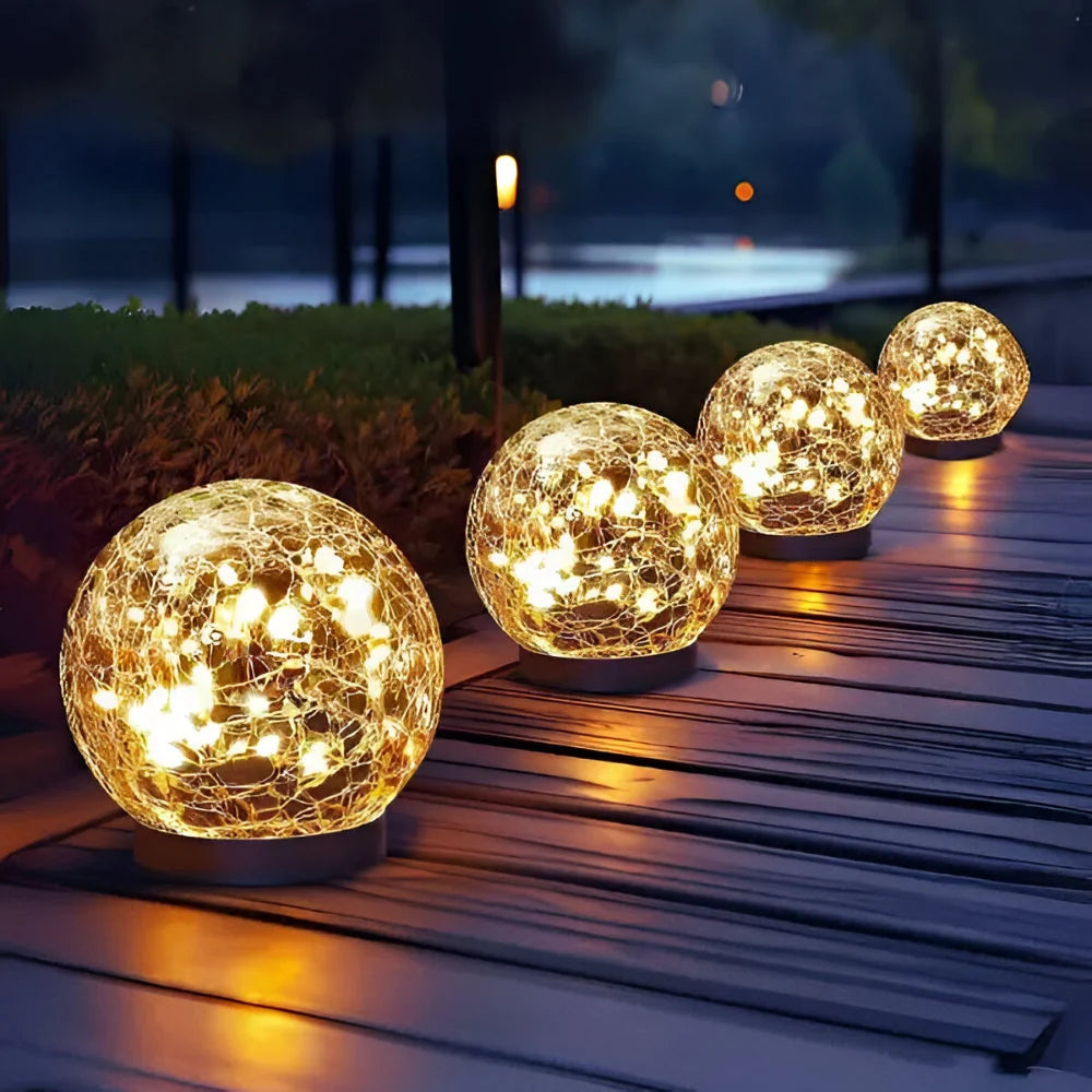 Solar Garden Light Crackle Glass Weather Resistant