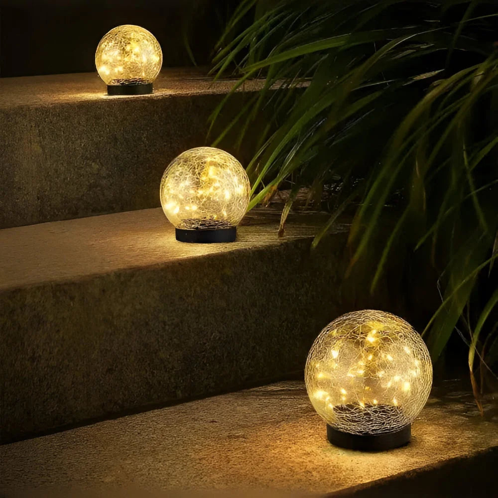 Solar Garden Light Crackle Glass Weather Resistant