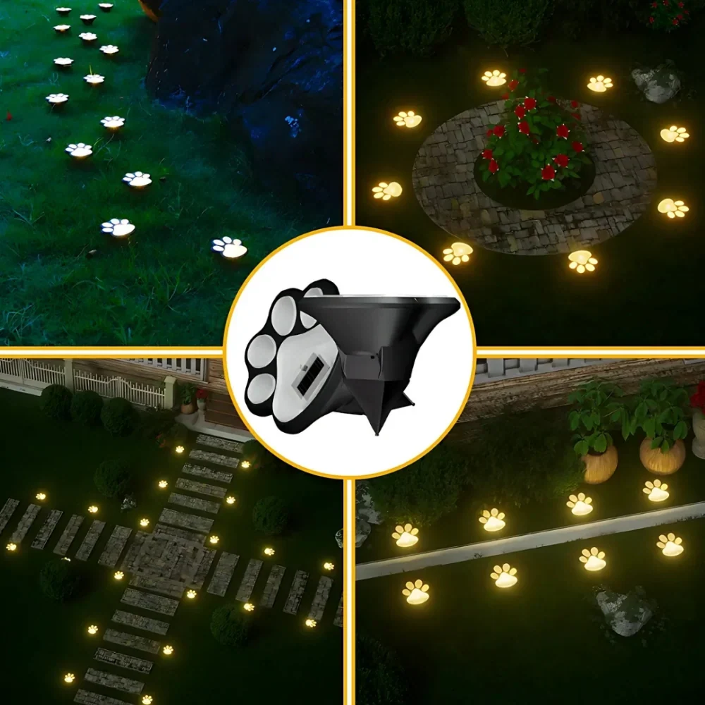 Solar Garden Light Paw Print Auto Dusk Sensor Weather-Resistant