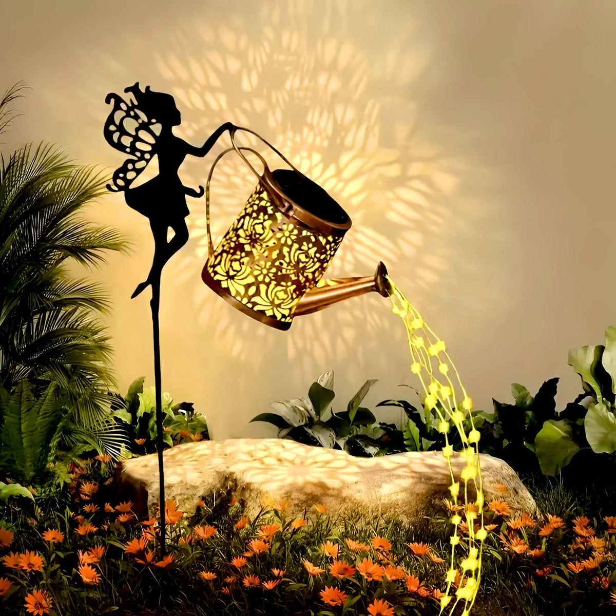Solar Garden Light Watering Can Warm White Bronze Finish