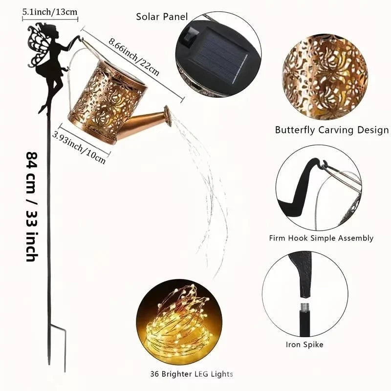 Solar Garden Light Watering Can Warm White Bronze Finish