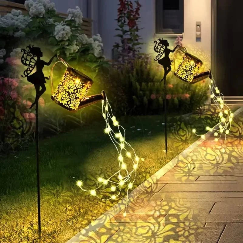 Solar Garden Light Watering Can Warm White Bronze Finish