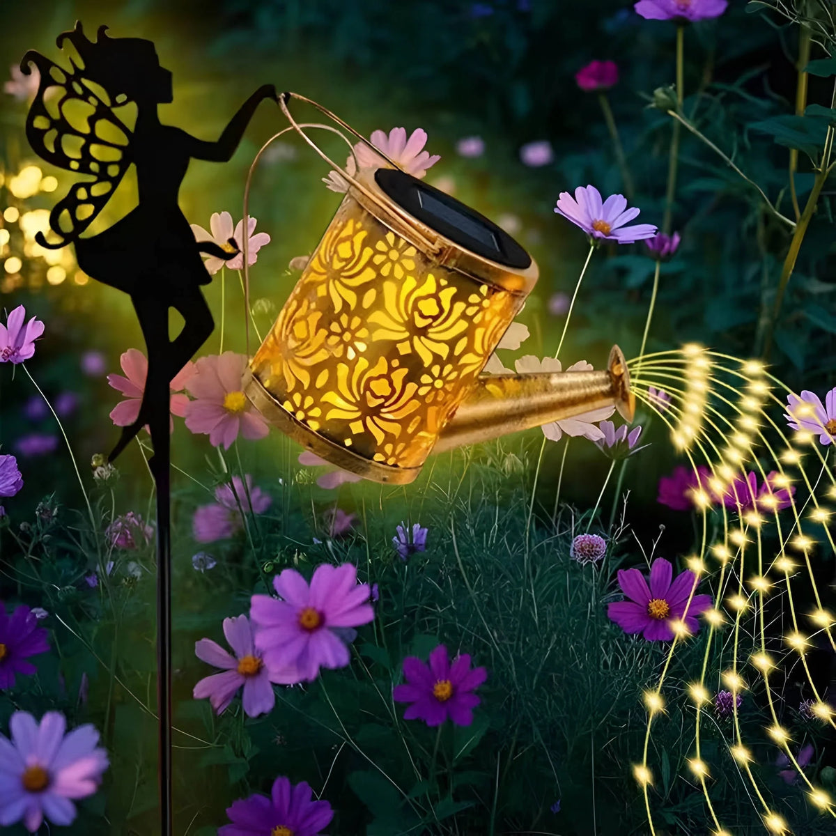 Solar Garden Light Watering Can Warm White Bronze Finish