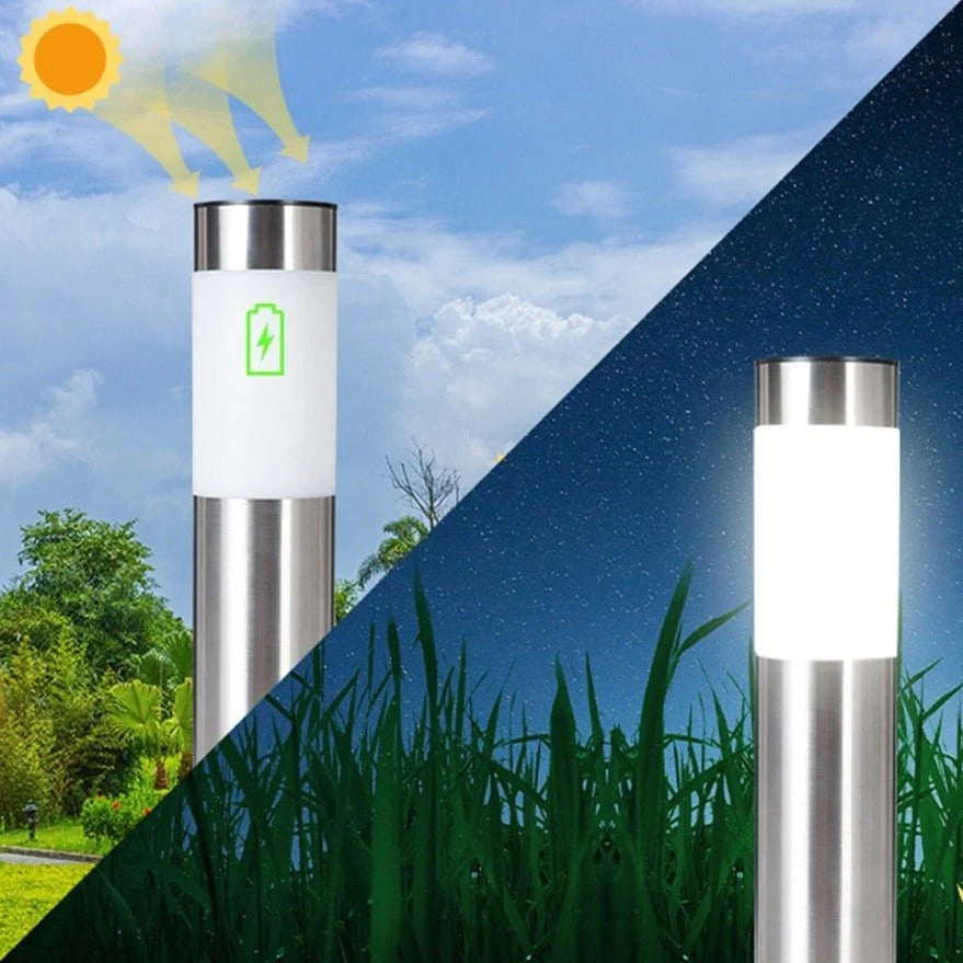 Solar Garden Path Light Dusk-to-Dawn Stainless Steel & Glass