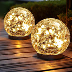Solar Globe Lights Cracked Glass 600mAh Dusk-to-Dawn Sensor