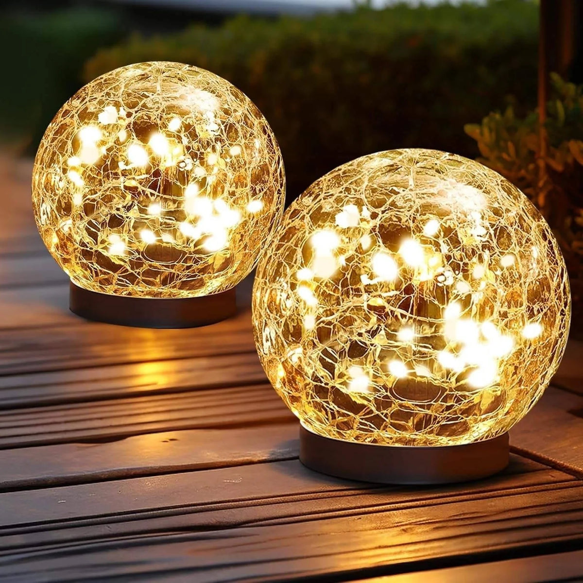 Solar Globe Lights Cracked Glass 600mAh Dusk-to-Dawn Sensor