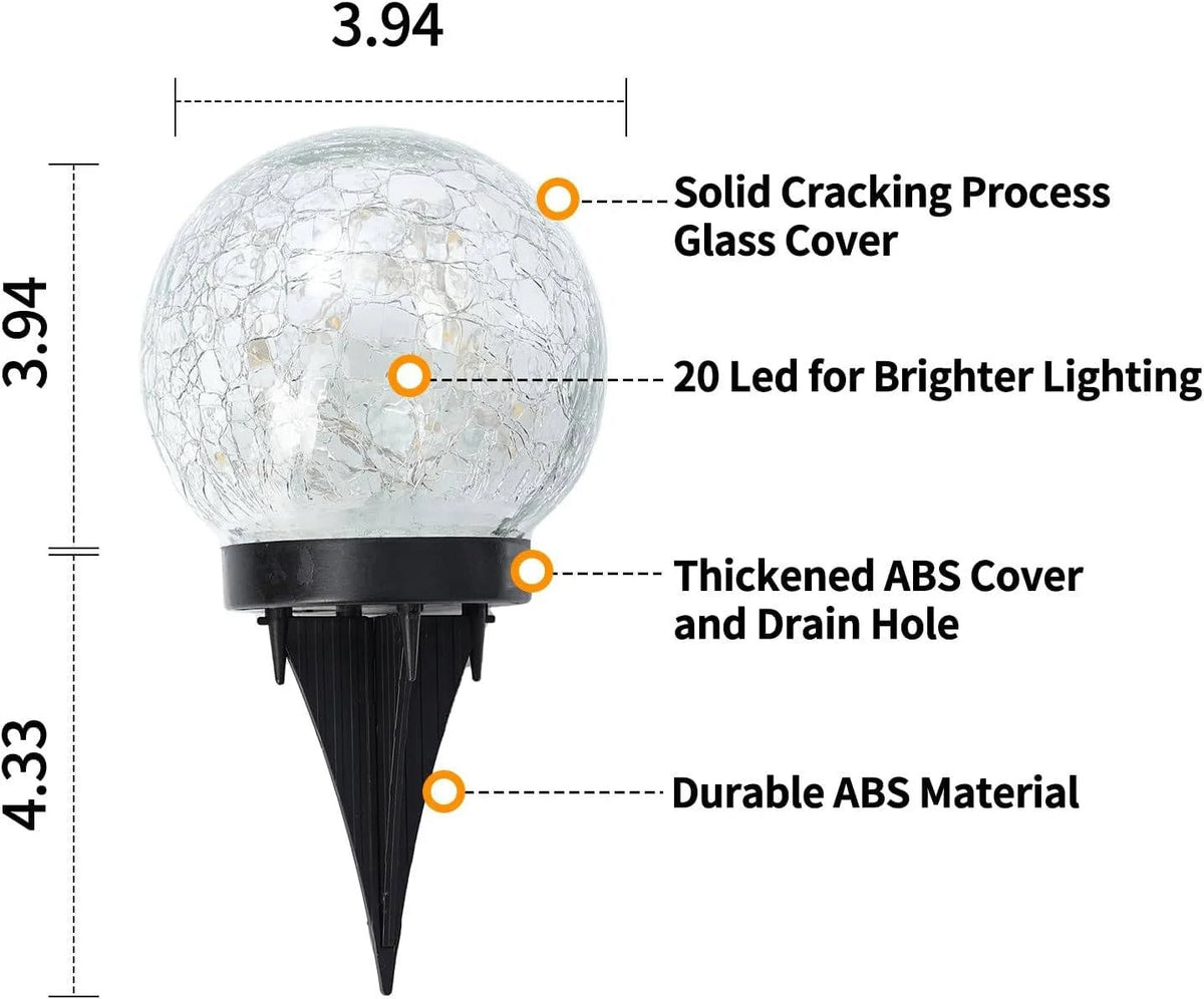 Solar Globe Lights Cracked Glass 600mAh Dusk-to-Dawn Sensor