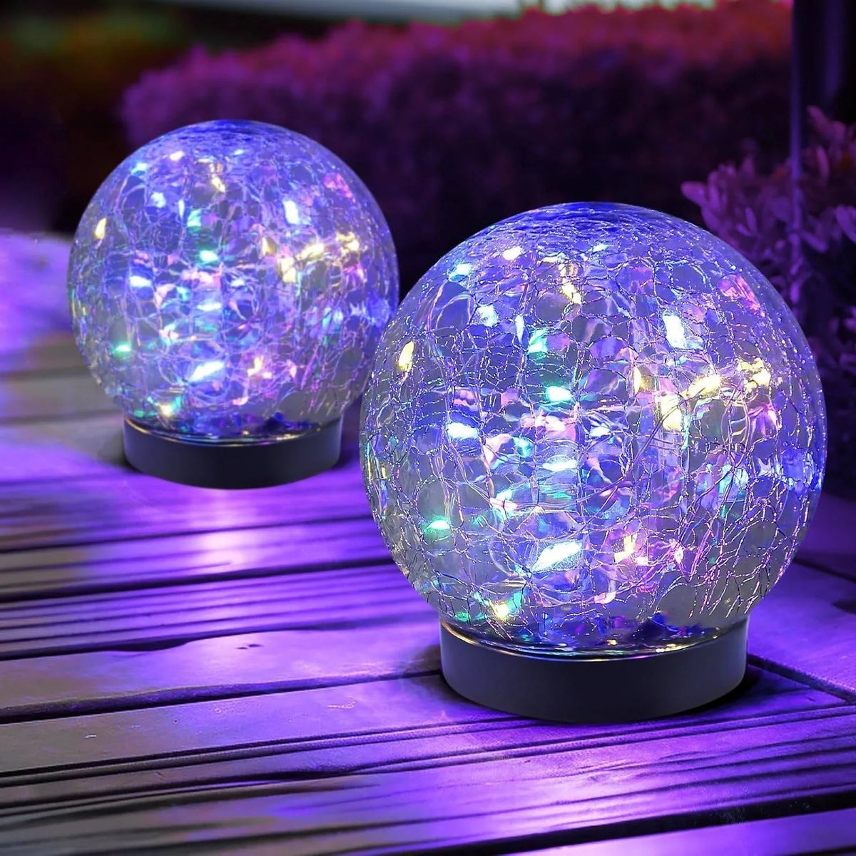 Solar Globe Lights Cracked Glass 600mAh Dusk-to-Dawn Sensor
