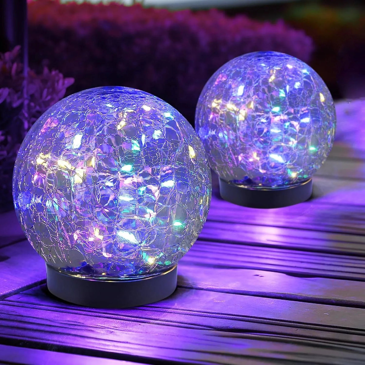 Solar Globe Lights Cracked Glass 600mAh Dusk-to-Dawn Sensor