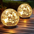 Solar Globe Lights Cracked Glass Weatherproof Dusk To Dawn